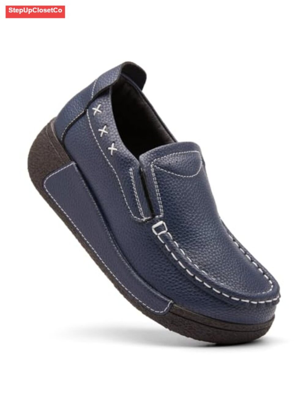 Women's Platform Faux Leather Loafer Slip-On Chunky Comfort Work Shoes